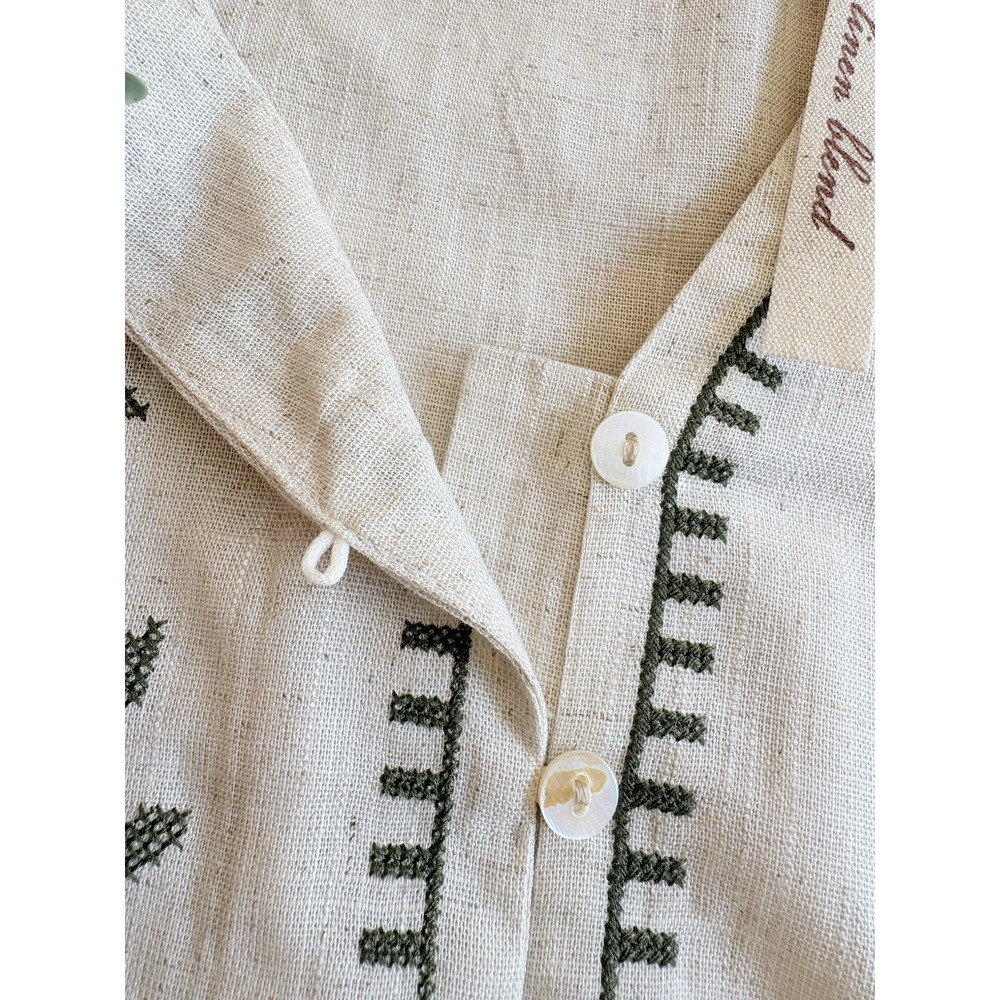 Solitaire Linen Blend Floral Embroidered Popover Peplum Blouse Puff Sleeve 2X - Picture 5 of 15